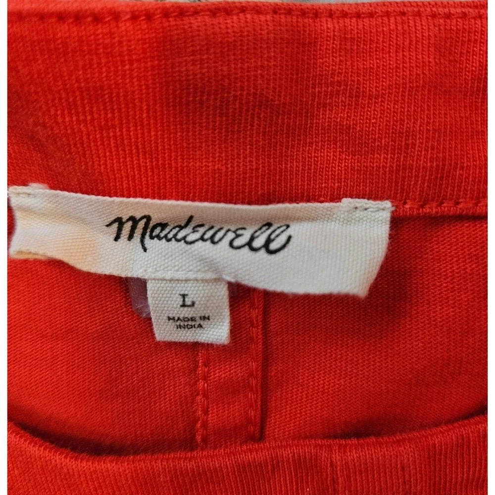 Madewell Puff Sleeve Top Women L Red Cotton Elbow Sleeve Tee Cottage Minimalist